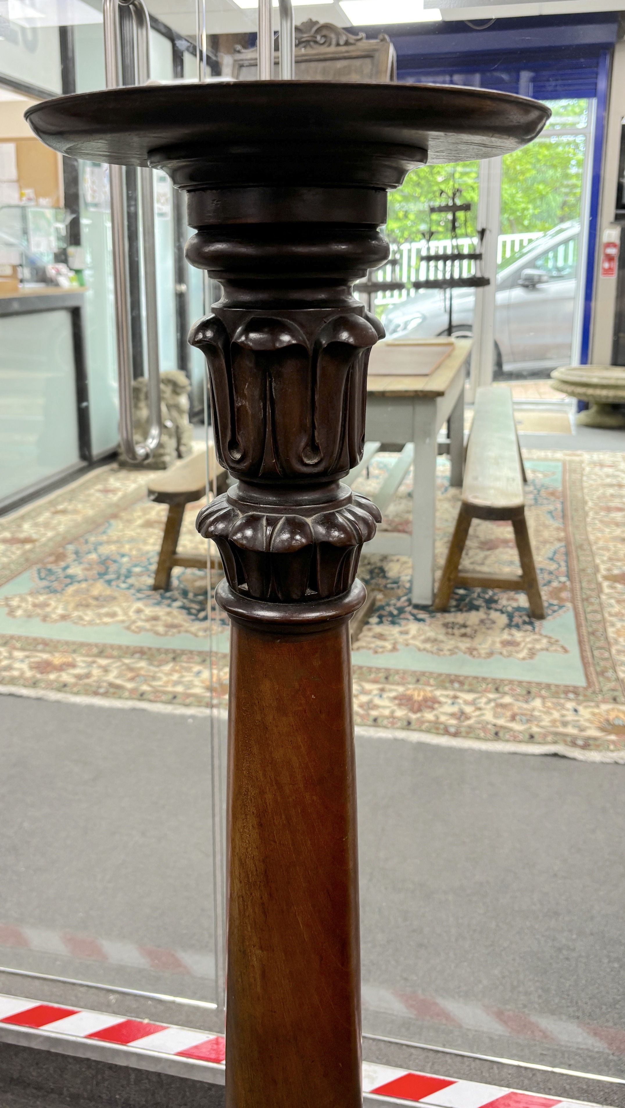 A pair of William IV and later mahogany ‘bedpost’ torchere stands, height 139cm